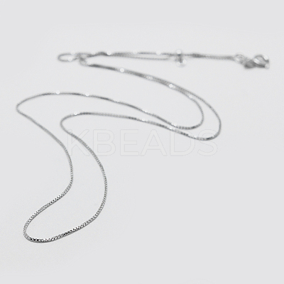 Anti-Tarnish Rhodium Plated 925 Sterling Silver Box Chain Necklaces STER-F039-45cm-13P-1