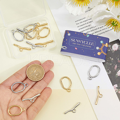 10Pcs 2 Colors Ion Plating(IP) 304 Stainless Steel Toggle Clasps STAS-SC0010-68A-1