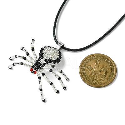 Braided Glass Seed Bead Spider Pendant Necklaces NJEW-MZ00036-01-1