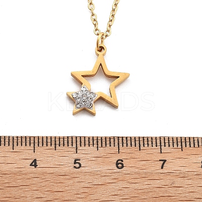 304 Stainless Steel Crystal Rhinestone Double Star Pendant Cable Chain Necklaces NJEW-Z056-02A-G-1