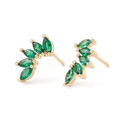 Green Clear Cubic Zirconia Leaf Stud Earrings KK-E005-22G-1