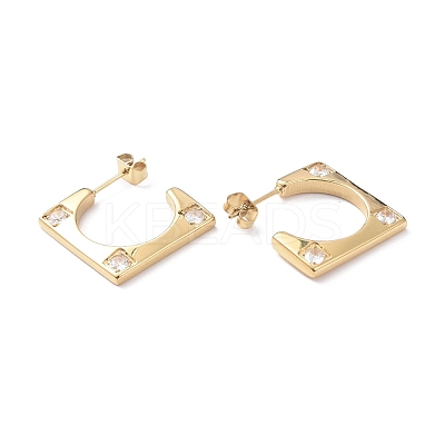 Ion Plating(IP) Cubic Zirconia Rectangle Stud Earrings EJEW-A097-01G-02-1