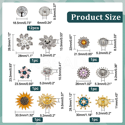 18Pcs 7 Style Alloy & Brass Rhinestone Snap Button DIY-NB0008-36-1
