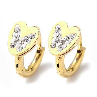 Crystal Rhinestone Heart with Butterfly Hoop Earrings EJEW-A094-08G-1