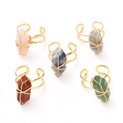 Copper Wire Wrapped Natural Gemstone Adjustable Rings for Women RJEW-JR00386-1