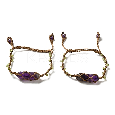 Natural Amethyst Bullet Braided Bead Bracelets BJEW-K225-01E-1