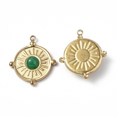 PVD Vacuum Plating 201 Stainless Steel Natural Malaysia Jade Pendants STAS-C064-VC887-1