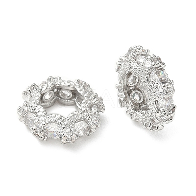 Brass Cubic Zirconia Rondelle European Beads KK-A254-07P-1