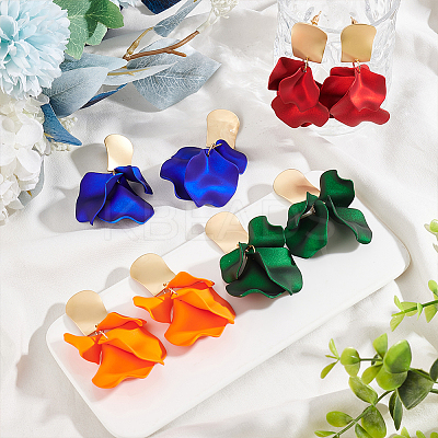 4 Pairs 4 Colors Exquisite Acrylic Petaline Dangle Stud Earrings EJEW-AN0002-10-1