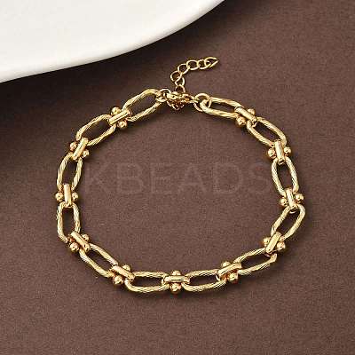 Ion Plating(IP) 304 Stainless Steel Textured Oval Link Chain Bracelets for Women BJEW-B092-08G-02-1
