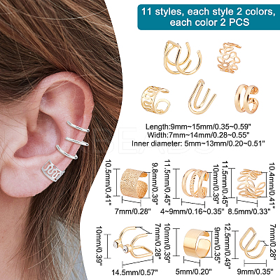 44Pcs Brass Cuff Earrings Set EJEW-PH0001-09-1