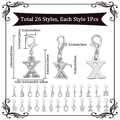 1Set Letter A~Z Alloy Rhinestone Pendant Decorations HJEW-SC0002-02P-1