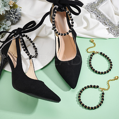 4Pcs 2 Colors Round Resin Imitation Pearl Anti-Loose High Heel Shoelaces AJEW-PH0011-56B-1