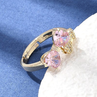 Brass Micro Pave Clear Cubic Zirconia Cuff Open Rings CU-CBA5C10-15G-1