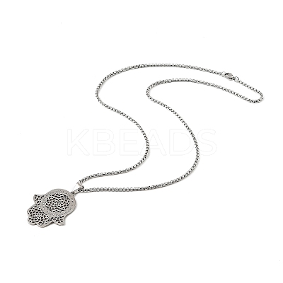 201 Stainless Steel Hollow Religion Hamsa Hand Pendant Necklaces LS-NJEW-M086-01P-1