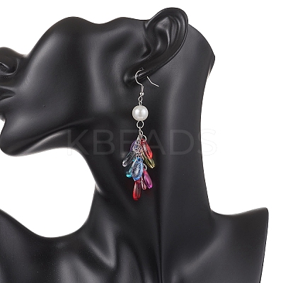 Glass & Plastic Pearl Teardrop Tassel Dangle Earrings EJEW-JE06818-1