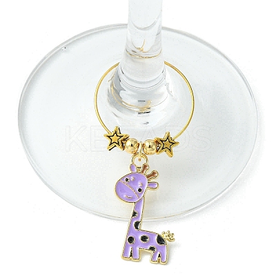 Giraffe Alloy Enamel Pendants Wine Glass Charms Sets AJEW-JO00186-1