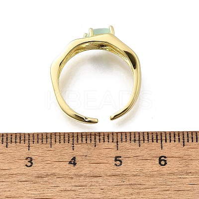 Square Brass Cat Eye Cuff Rings RJEW-G344-01G-03-1