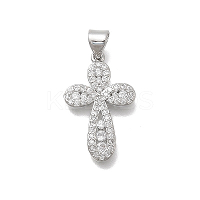 Brass Micro Pave Clear Cubic Zirconia Cross Pendants KK-D431-042P-1