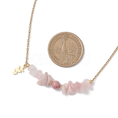 Natural Mixed Gemstone Chip and Round Beaded Pendant 304 Stainless Steel Cable Chain Necklaces for Women NJEW-JN05741-1