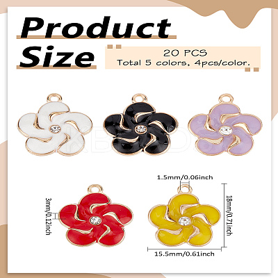 20Pcs 5 Colors Flower Alloy Enamel Pendants ENAM-LP0001-56-1