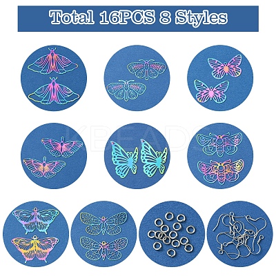 DIY Butterfly 201 Stainless Steel Etched Metal Embellishments Dangle Earring Jewelry Making Kits DIY-FS0007-47-1