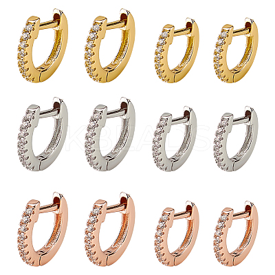 12Pcs 6 Styles Brass Micro Pave Clear Cubic Zirconia Hoop Earrings EJEW-AN0004-59-1