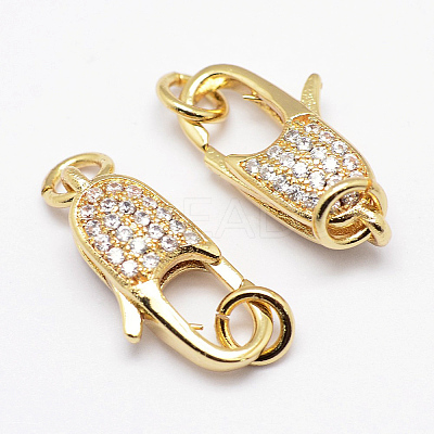 Brass Micro Pave Grade AAA Cubic Zirconia Lobster Claw Clasps LS-ZIRC-P029-08G-NR-1
