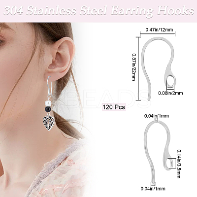120Pcs 304 Stainless Steel Earring Hooks STAS-BBC0004-28-1