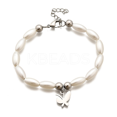 304 Stainless Steel Butterfly Charm Bracelets for Women BJEW-C098-08P-1