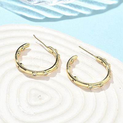 C-Shaped Brass Micro Pave Clear Cubic Zirconia Stud Earrings EJEW-A132-14G-1