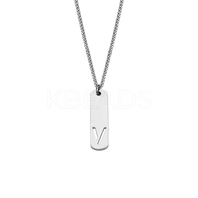 304 Stainless Steel Rectangle with Laser Cut Initial Pendant Necklaces FS-WG71FEF-02-1