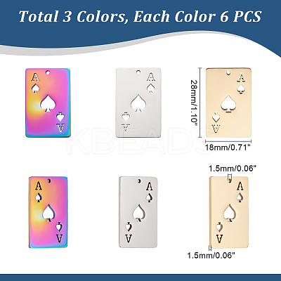 18Pcs 3 Colors 201 Stainless Steel Pendant STAS-UN0045-15-1