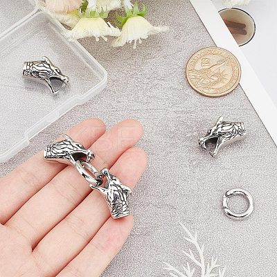 2 Sets Tibetan Style 304 Stainless Steel Spring Gate Rings STAS-UN0040-66-1