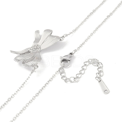 304 Stainless Steel Crystal Rhinestone Cable Chain Bowknot Pendant Necklaces for Women NJEW-C055-08P-1