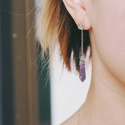 12Pcs Bullet Natural Amethyst Pointed Pendants G-FW0001-11-1