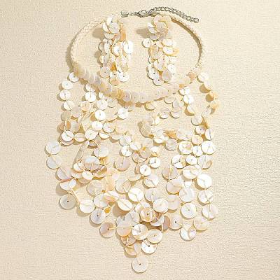 Shell Multi-Layer Disc Necklaces & Stud Earring Sets for Women WG912B9-03-1