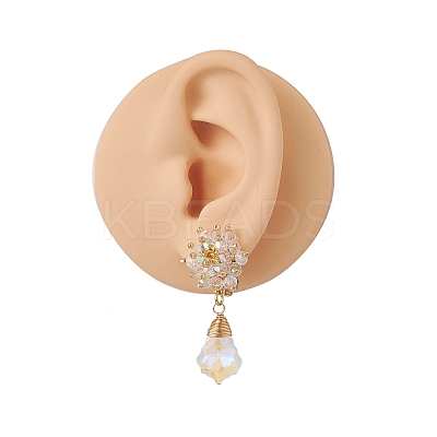 Glass Beaded Flower with Teardrop Dangle Clip-on Earrings EJEW-JE05206-1