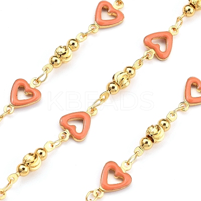 Brass Heart Link Chains KK-D368-03G-F-1
