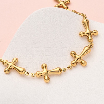 304 Stainless Steel Cross Link Chain Necklaces for Women NJEW-G178-03G-01-1
