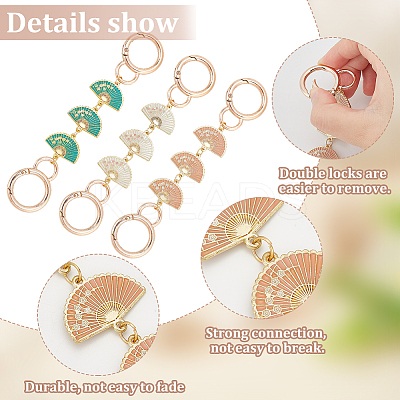 3Pcs 3 Colors Fan with Flower Alloy Enamel Link Purse Strap Extenders FIND-WR0009-38-1