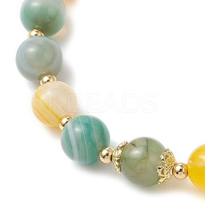 Natural Dyed Striped Agate Round Beaded Bracelets BJEW-JB11936-02-1