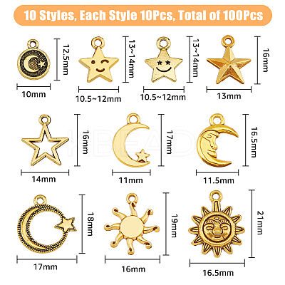 100Pcs 10 Style Tibetan Style Alloy Pendants FIND-FH0008-21-1