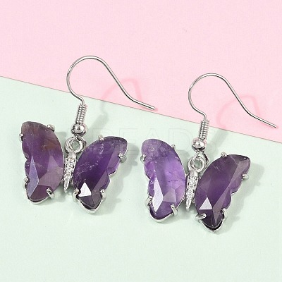Natural Amethyst Brass Dangle Earrings EJEW-M081-01P-05-1