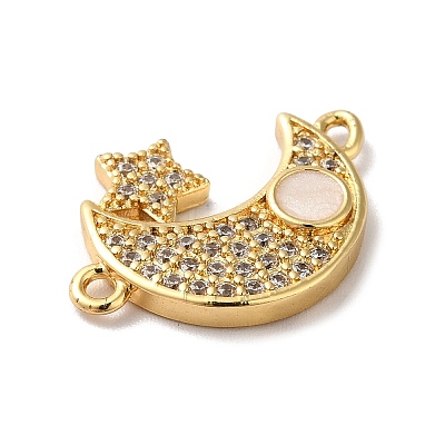 Eco-Friendly Rack Plating Brass Micro Pave Clear Cubic Zirconia Connector Charms KK-F853-28G-1