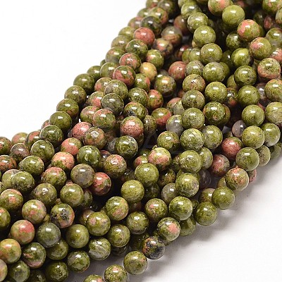 Natural Unakite Round Bead Strands X-G-P072-30-8mm-1