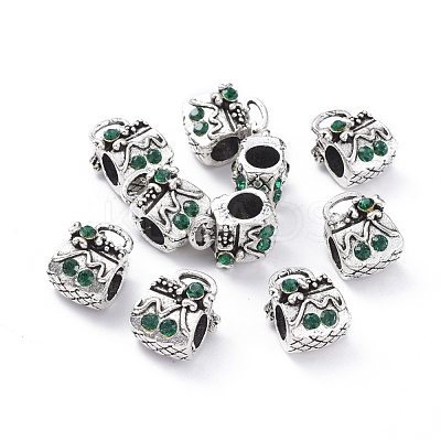Antique Silver Tone Alloy Rhinestone European Beads RB-J558-08AS-1