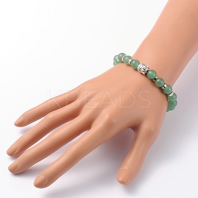 Buddha Head Gemstone Beaded Stretch Bracelets BJEW-JB01864-02-1
