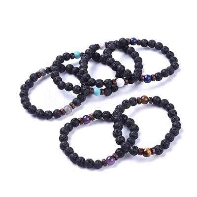 Natural Lava Rock Bead Stretch Bracelets BJEW-JB04296-1