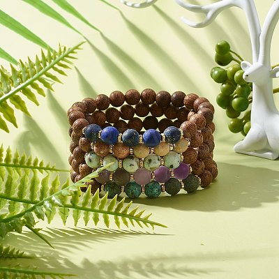 Natural Wenge Wood Stretch Bracelet for Men Women BJEW-JB06759-1